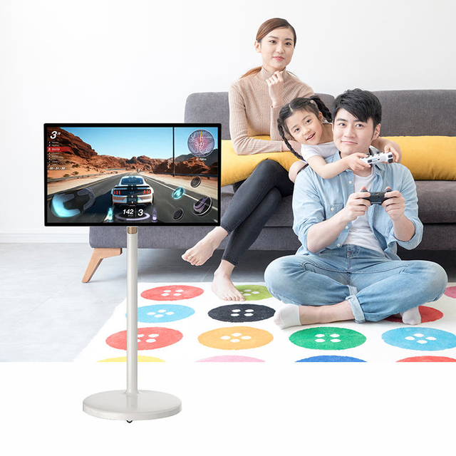 32" Moveable Smart Screen 4K UHD Portable Touch Screen with Wheels Built-in Battery Android 11 OS Rotating Wireless Monitor