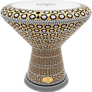 Gawharet El Fan 17,5 pouces incrusté de nacre, motif nid d'abeille hexagonal doré, Darbuka, Doumbek, Tambour, Dumbek, Tabla, Percussion égyptienne - Product Image 1