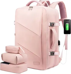 2024潮流新款环保防水大容量粉色男女笔记本背包适合旅游徒步旅行