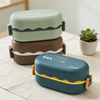 AHLE1111/ Op voorraad Groothandel Dubbellaagse Studenten Lunchbox Magnetronbestendig Minimalistische Ovale Fruit Bento Box Plastic Kantoor