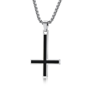 Men's Stainless Steel Inverted <b>Cross</b> Necklace Black Enamel Pendant Fashion Jewelry For Men - Product Image 1