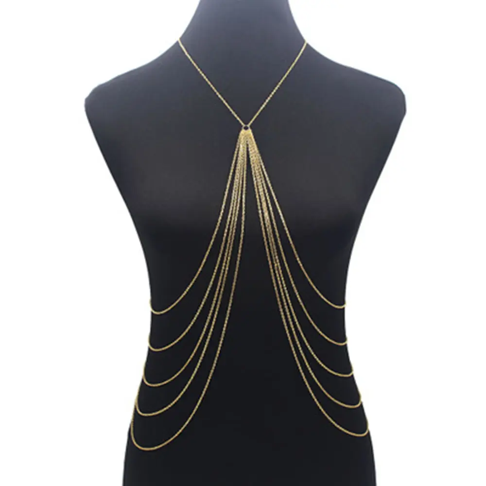 Sexy Lady Multi-layers Metal Body Chain Necklace Chain Accessories Belly Waist Chain Bikini Harness Statement Body Jewelry