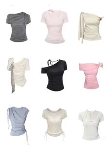 Camiseta Corta Ajustada de Verano de Alta Calidad para Mujer, con Aberturas y Manga Corta, Estilo Bodycon, para Venta al por Mayor - Product Image 3