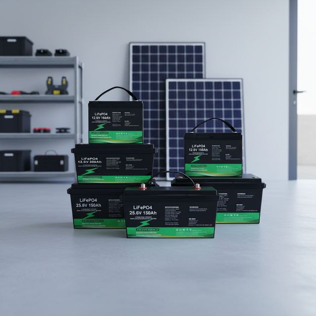 Smart Battery Management System 25.6V 100-200 AH LiFePO4 Lithium Iron Phosphate Solar Battery Pack IP68 Waterproof 6000-Cycle