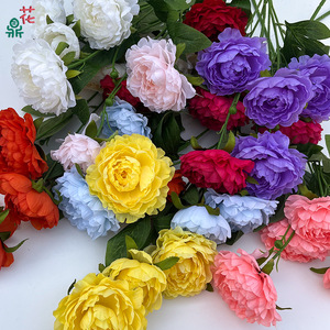 Fleurs artificielles Pivoine Bouffante, Rose Romaine à 4 têtes en soie, pour décoration d'arche de mariage, style guirlande, design moderne - Product Image 1
