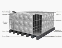 Réservoir d'eau en acier inoxydable pressé de précision SUS304, panneau gaufré, dôme central, coins triangulaires, pour hôtels et fermes