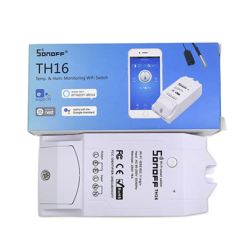 Sonoff TH16 15A Wifi Smart Switch Support Temperature Monitor Sensor Humidity High Accuracy Sensor Work with Alexa & Google Home