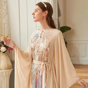 Женское шифоновое платье с разноцветными блестками, длинным рукавом фараша, мусульманское платье, свободная абайя, Дубай, Турция, марокканские вечерние платья
