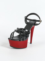 Sandales à talons hauts sexy de 6 pouces avec bride à la cheville, noires et rouges, pour défilés, pole dance, chaussures de boîte de nuit, sandales à plateforme pour femmes
