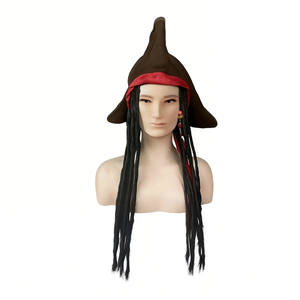 Accessoires pour fête d'Halloween, chapeau de pirate Jack Sparrow pour <span class=keywords><strong>homme</strong></span> adulte, perruque en <span class=keywords><strong>cheveux</strong></span> synthétiques résistants à la chaleur pour cosplay - Product Image 2
