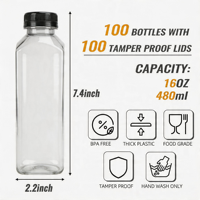 Bouteilles en plastique de 480 ml (16 oz) avec bouchon à vis pour jus, smoothies, thé, lait – Stock local US