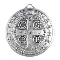 Médaille Saint Benoît de haute qualité, 76 mm, taille moyenne, pendentif argenté tendance, breloque religieuse en métal plaqué pour enfants