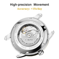 Montre mécanique squelette automatique 24 heures ODM/OEM Cirni, analogique, verre saphir, acier inoxydable, 22 mm, résistance à l'eau 5 ATM