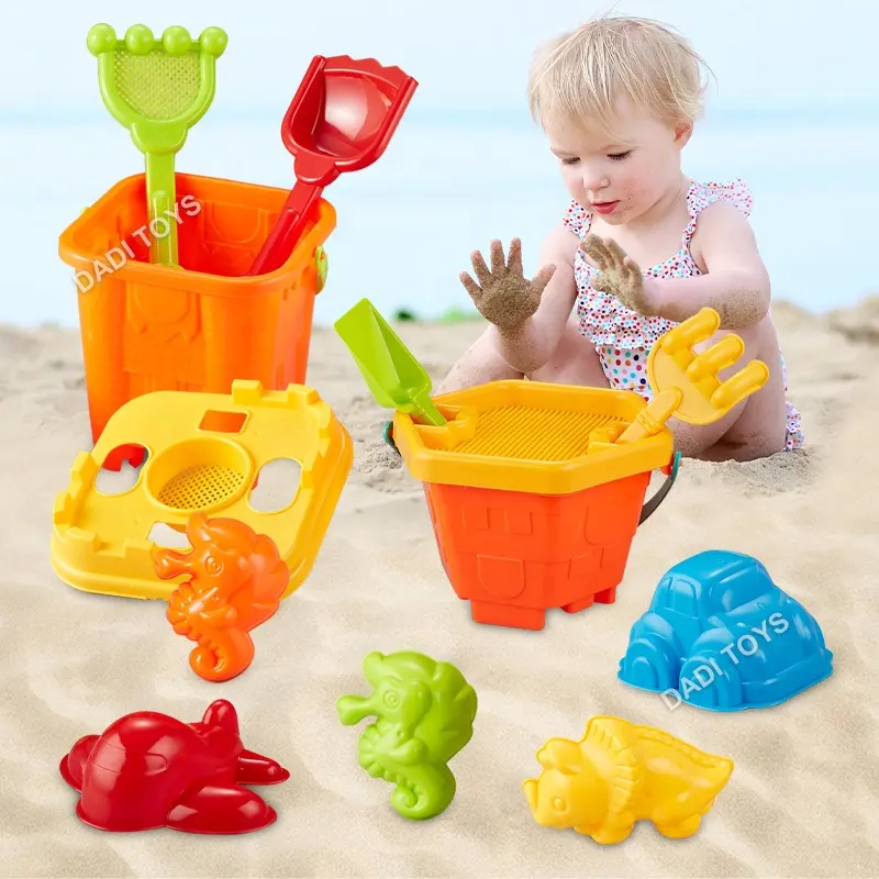 9 יחידות סט ילדים צבעוני פלסטיק צעצוע חוף קיץ, דלי דגם חול חיצוני סט צעצועי חול חוף