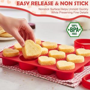 MUYULINS Factory 12-Cavity Heart-Shaped LFGB Platinum Non-Stick Easy Release BPA-Free <b>Silicone</b> Mousse Cake Mold - Product Image 5