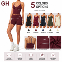 Ensemble de sport pour femme grande taille avec logo personnalisé GH, soutien-gorge de sport à col en V color block et short legging taille haute pour l'entraînement, la gym, la course et le yoga