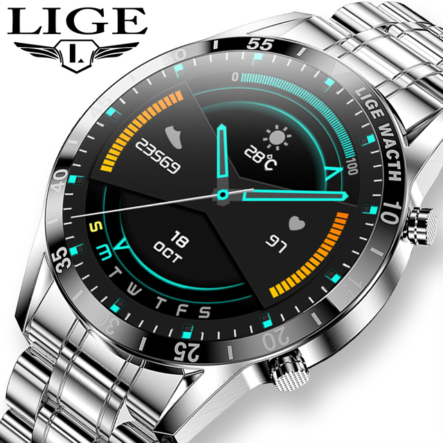 Lige BW0189 Heart Rate Blood Pressure Smart Touch Watch Men Luxury Multi Function Call Smart Watch IP67 Fitness Watches for Man