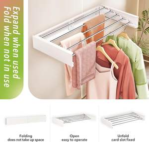 Hot Selling Wall-Mounted Metal Indoor Clothes Dryer Powder Coated Laundry Drying Rack with <b>Rods</b> - Product Image 4
