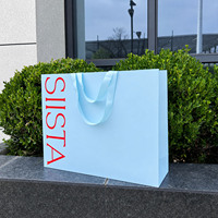 Sacs de shopping de luxe personnalisés avec logo imprimé, poignées en ruban, impression offset, sacs d'emballage cadeau pour entreprises