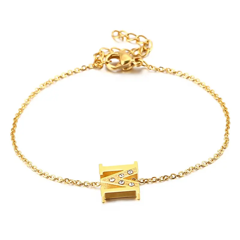 MECYLIFE Minimalista Carta Pulseira Inicial Zircão Carta Pulseira 18K Banhado A Ouro Aço Inoxidável Alfabeto Charm Bracelet