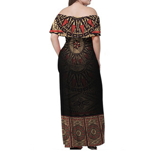 Fiji, vestidos largos con hombros descubiertos, Fijian <span class=keywords><strong>Masi</strong></span> Tapa, patrón cómodo, vestido <span class=keywords><strong>Sexy</strong></span>, envío directo, falda de noche con volantes para banquete, MOQ bajo - Product Image 2
