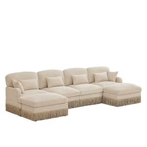 131"Comfy Chenille Leopard Printing L-Shape Three Seat <b>Sofa</b> Delicate Tassel Edge Movable Ottomans Modern Fashion Style <b>Hotel</b> Use - Product Image 5