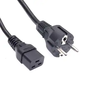 CEE7/7 kabel daya AC C19, kabel utama adaptor Schuko lurus Eropa ke IEC C19 16A 250V, terhubung ke C19