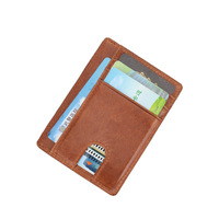 Portefeuille de cartes de crédit en cuir véritable vintage avec blocage RFID