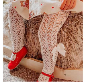 Medias largas de malla para bebés de 0 a 2 años, medias finas de estilo español con lazo y agujeros, blancas, primavera y verano - Product Image 2