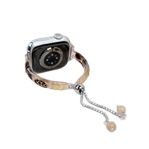 Bracelet de montre élégant en résine peinte, décor incrusté imprimé léopard, chaîne à perles réglable pour montre connectée - Product Image 4