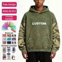 Sudadera personalizada de 380 g/m² 100% algodón, con efecto lavado en las mangas, estampado serigrafiado desgastado, corte ajustado, de felpa de algodón.