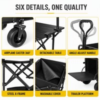 Chariot pliant avec auvent et table, chariot de camping robuste en Oxford 900D, chariot de marché pliable avec freins pour vendeurs en extérieur