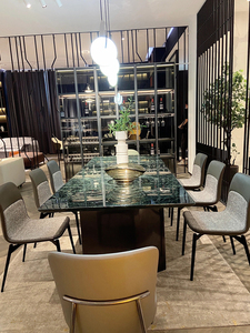 Table à manger rectangulaire en bambou <span class=keywords><strong>Flora</strong></span>, style minimaliste de luxe italien, villa haut de gamme, personnalisable, maison simple - Product Image 5