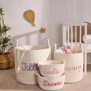 Venta al por mayor 100% cestas de almacenamiento de cuerda de algodón personalizado <span class=keywords><strong>nombre</strong></span> del bebé cestas de cuerda de algodón - Product Image 4