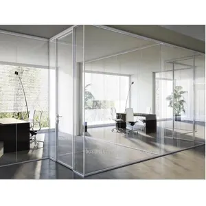 Tabiques de vidrio para oficina, marco de aluminio, tabiques de pared de vidrio fijo de Foshan, baratos y usados, vista completa
