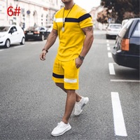 PASUXI Ensemble Homme Décontracté d'Été, Tendance Mode Sportif, Bicolore, à Manches Courtes, Col Rond Ample
