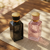 Flacon de parfum de style nouveau, en verre noir et rose, vide, 50 ml, flacon de parfum à fond épais avec boîte personnalisée