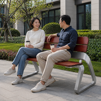 Banc de jardin en acier inoxydable avec cadre en V, dossier en bois massif, pour parc, patio, loisirs, espace public