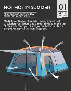 Tienda de Campaña Impermeable para Exteriores, Plegable, Instantánea, con Mosquitero, para 8-12 Personas - Product Image 2
