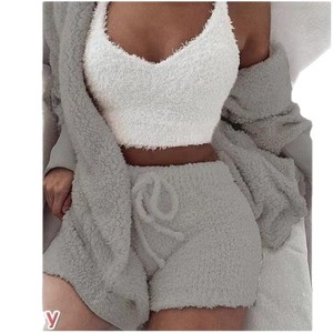 Cross-border European American <strong>Women's</strong> Autumn Winter <strong>Thermal</strong> Plush Home <strong>Clothes</strong> Casual 3-piece Pajamas Shorts Nordic Wind Sports - Product Image 5