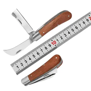 Wholesale Double Blade Grafting Knife Solid Wood Handle Curved Blades Pruning Knife Folding Budding Knife for Garden