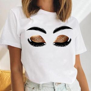 Atacado Moda Feminina Vestuário Impresso Engraçado T-shirt Dos Desenhos Animados Cílios Senhora Manga Curta Gráfico T Camisas Tops - Product Image 5
