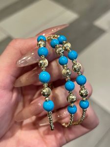 Bracelet Xinfly tendance en or 18 carats avec perles œil-de-chat et turquoise, bijou classique à breloque religieuse, cadeau idéal pour les fiançailles des enfants - Product Image 2