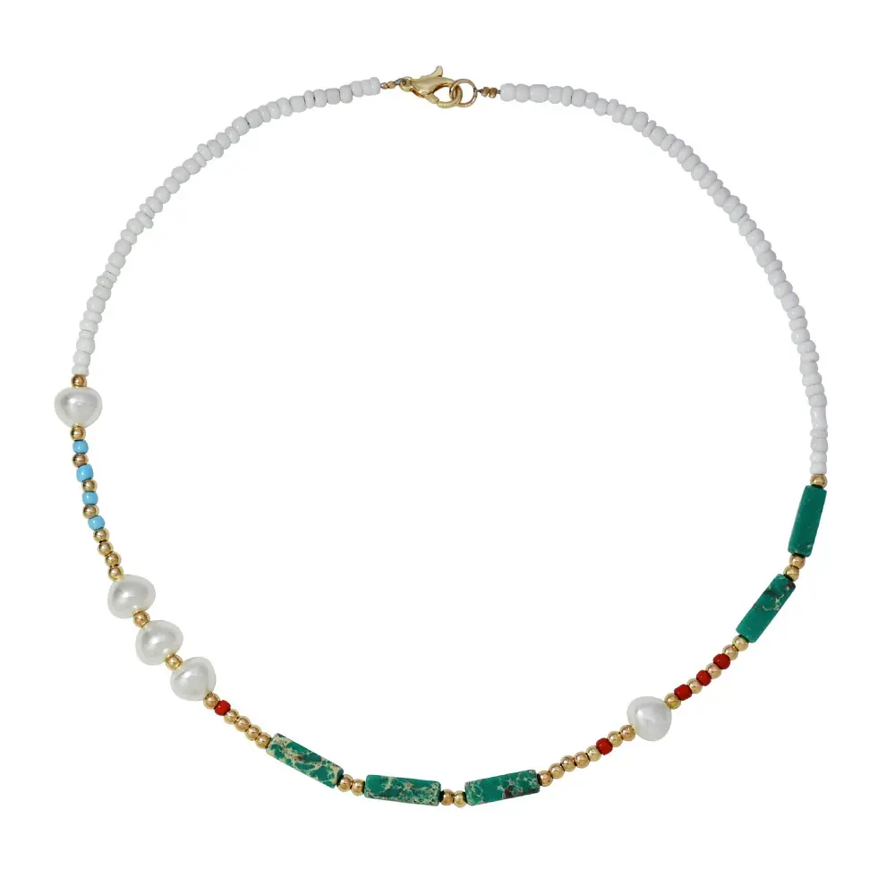 FACEINS-collar de perlas bohemias para mujer, piedras semipreciosas de ónix verde, collar hecho a mano de moda