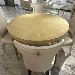 <span class=keywords><strong>Table</strong></span> à manger ronde en bois massif de luxe sur mesure-Plateau en marqueterie fait main avec artisanat artisanal - Product Image 4