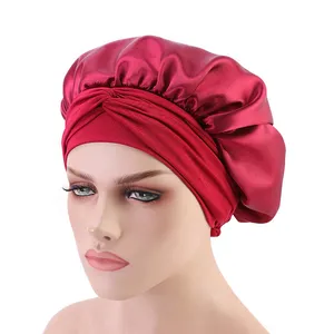 Syh16 Adjustable Satin Bonnets With Ties Women Fashion Streamers Bonnets And Wide-brimmed Satin Hair Wraps