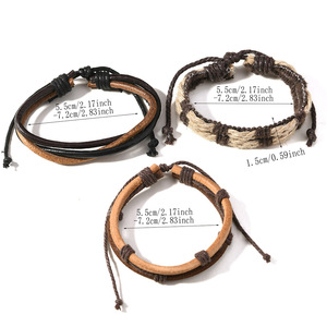 Punk retro phong cách đàn hồi dừa <span class=keywords><strong>Shell</strong></span> hạt người đàn ông có thể điều chỉnh handmade bện gai Rope bọc vòng đeo tay thiết lập - Product Image 3