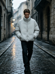 Chaqueta Acolchada <span class=keywords><strong>de</strong></span> Nylon 100% para Hombre Joven, Estilo Urbano Coreano, Cuello Alto, Diseño Corto Holgado, Logotipo Personalizado OEM/ODM - Product Image 5