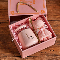Coffret Cadeau 4-en-1 : Tasse à Café en Céramique avec Serviette, Cuillère Ours – Idéal Anniversaire, Noël, Mariage, Boîte Cadeau Personnalisée