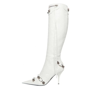Bottes de créateur à talon haut pour femme, bout pointu, rivets, boucle, hauteur genou, fermeture éclair, sur mesure, taille 43 - Product Image 3